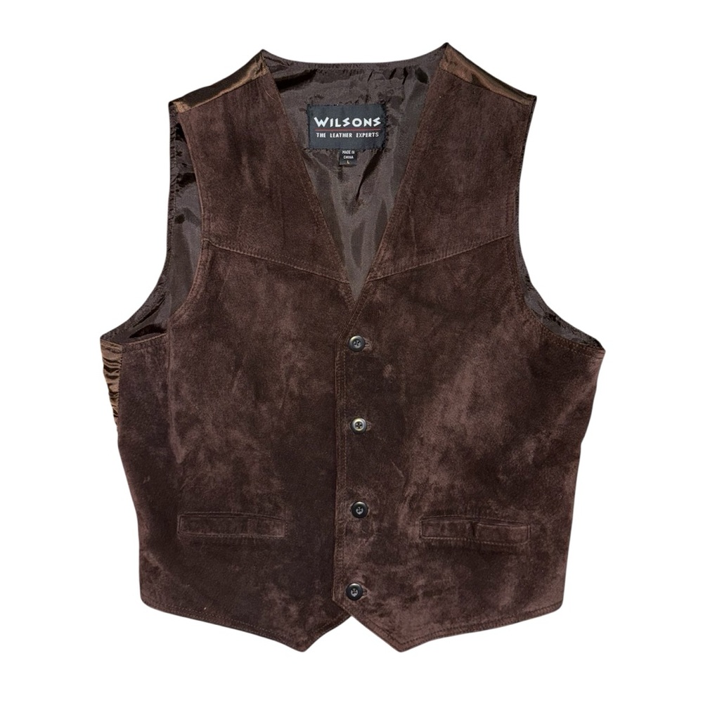 Wilsons Leather Men Western Brown Suede Button Up Vest